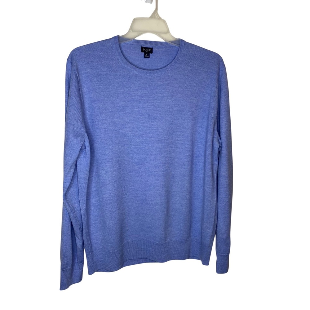 J. Crew Mens XL Light Blue Merino Wool Blend Crew Neck Pullover Sweater